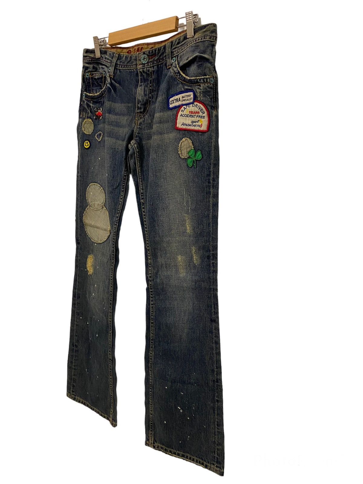 Japanese Brand Vintage Boro Sashiko Back Number Bootcut Jeans Size US 31 - 3 Thumbnail