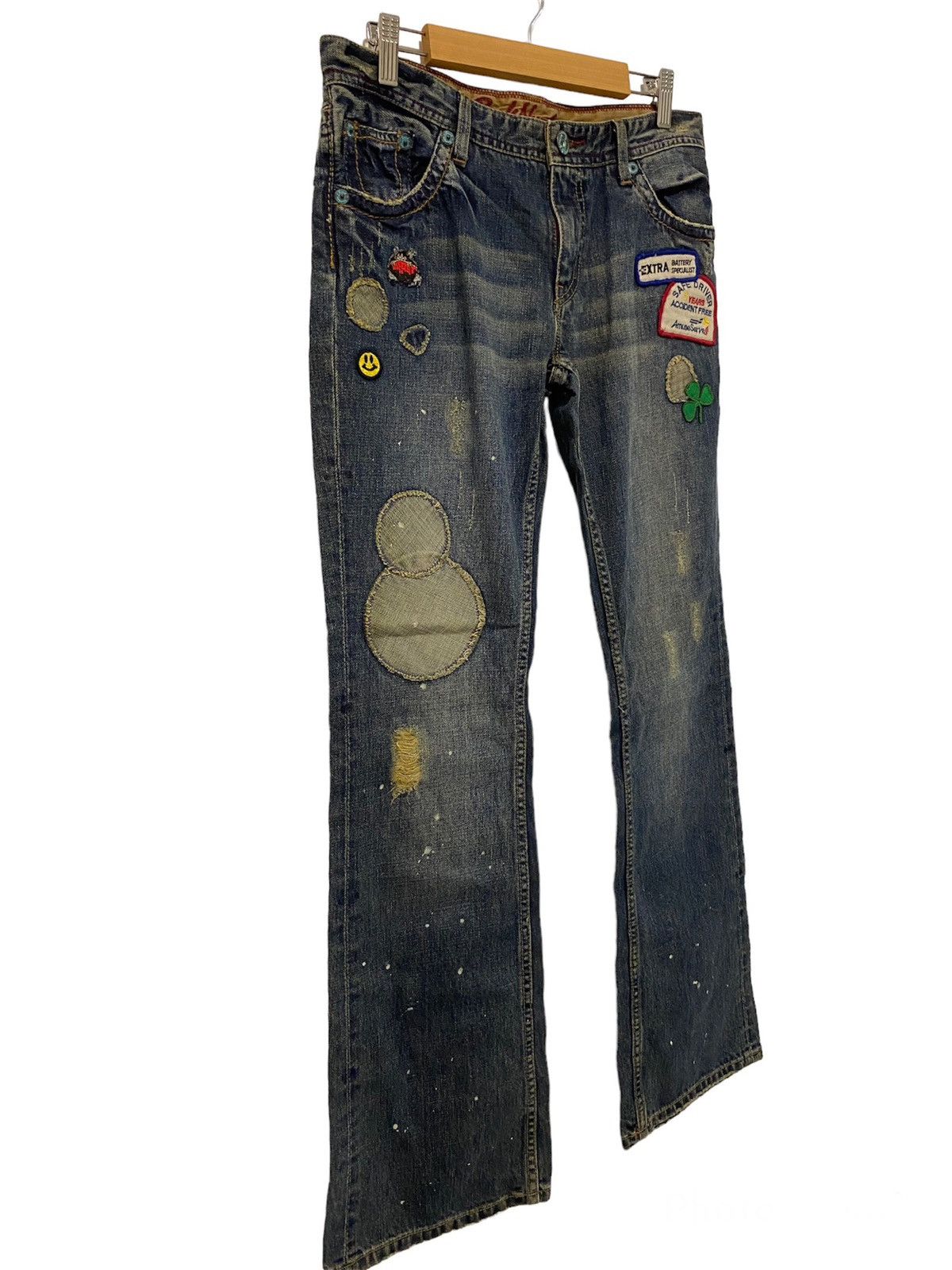 Japanese Brand Vintage Boro Sashiko Back Number Bootcut Jeans Size US 31 - 2 Thumbnail