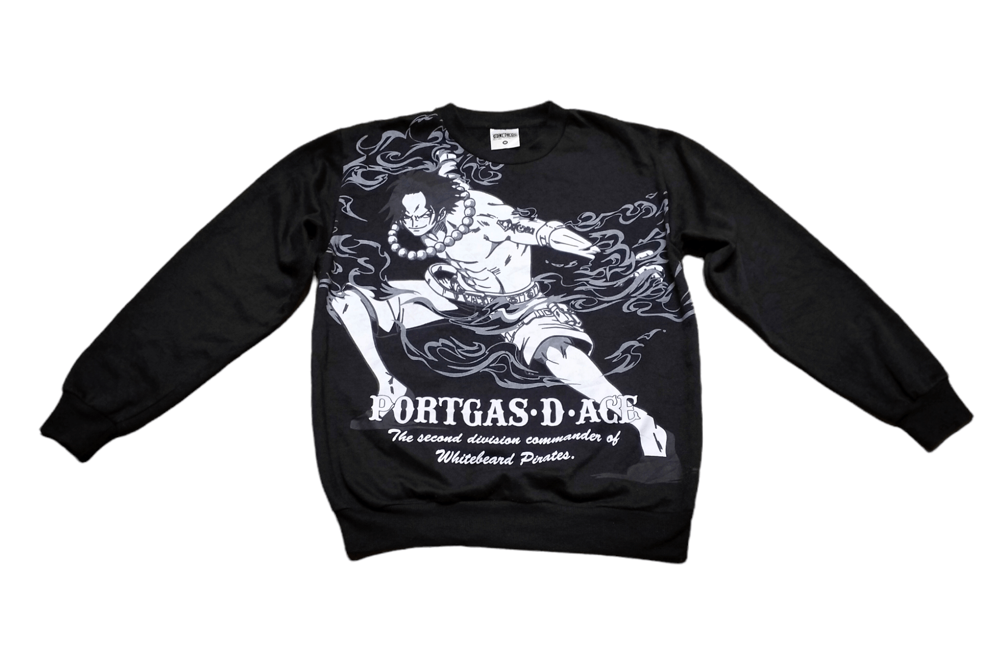 image of Anima x Cartoon Network One Piece Portgas-D-Ace Sweatshirt Over Print in Black, Men's (Size Medium)