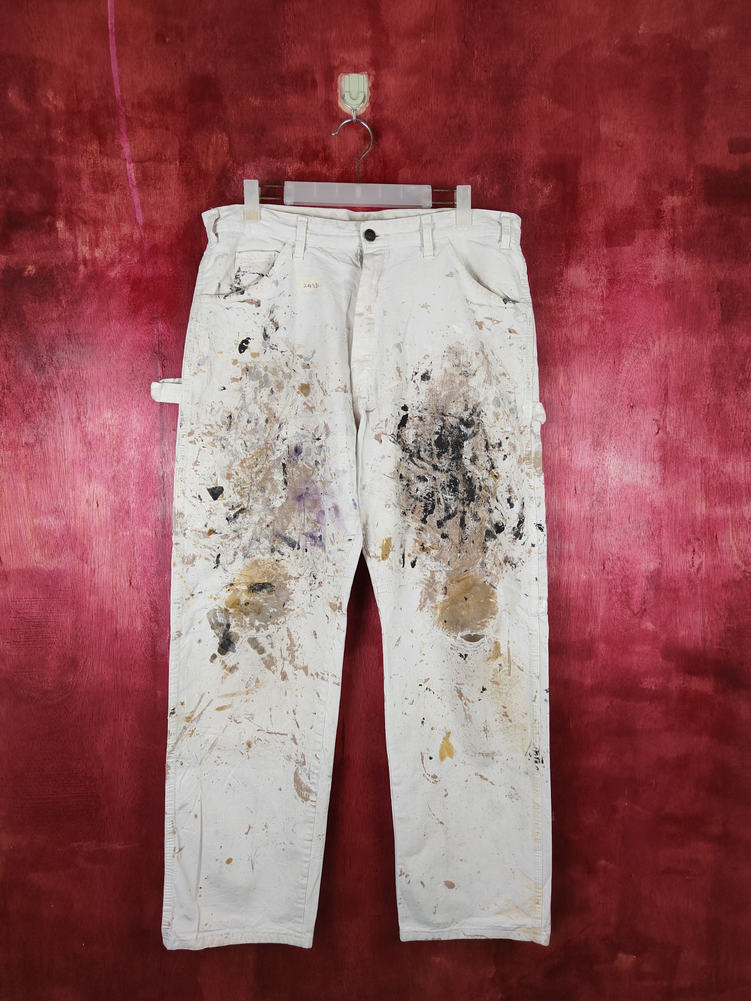 Dickies DL Dickies art painter White Ripped Denim Pants #243B Size US 33 - 1 Thumbnail