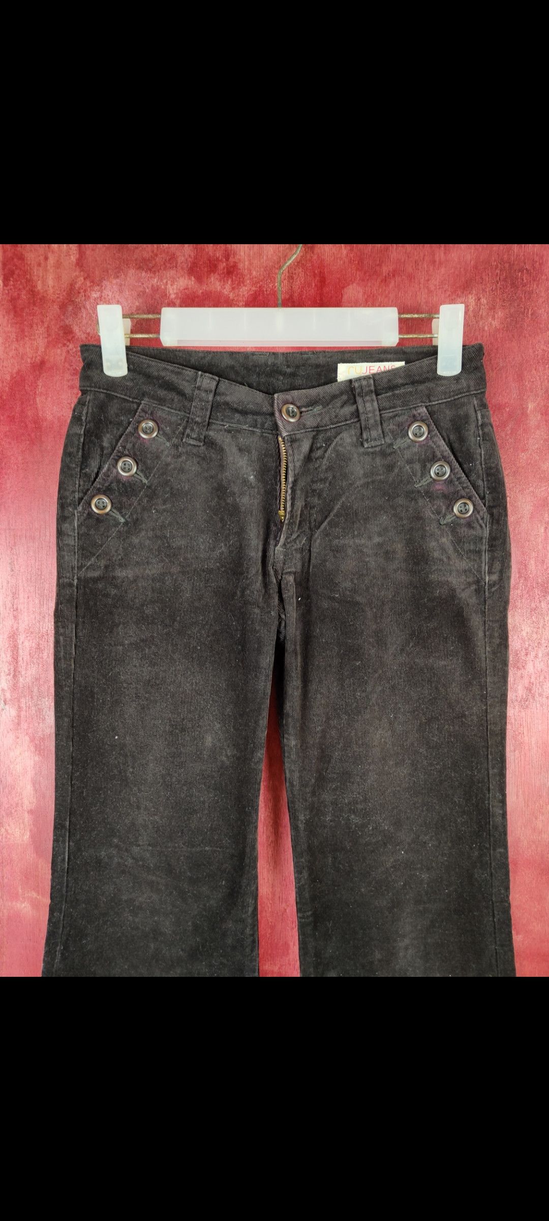 Japanese Brand Ru Jeans Color Dark Brown Multi Pocket Corduroy Pants #247B Size 29" - 2 Thumbnail