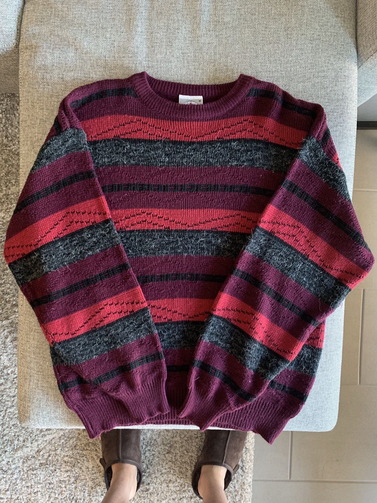 LAURA PETERSON Striped Acrylic Knit Sweater, Men's Size L acrylic unbleached Vintage Second Hand