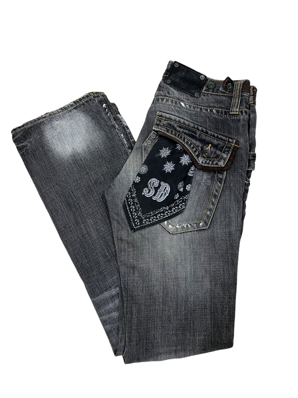 SICK🔥Semantic Design Bandana Bondage Zipper Flare Denim