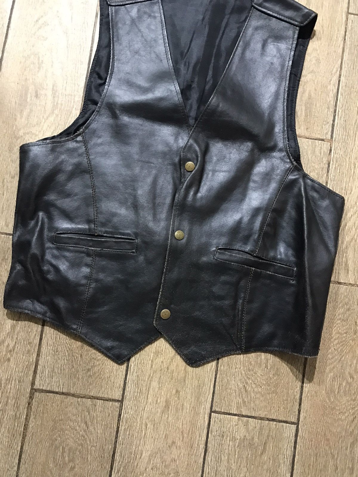 Japanese Brand Leather Vest Black moto biker 80s classic Size US XXL / EU 58 / 5 - 3 Thumbnail