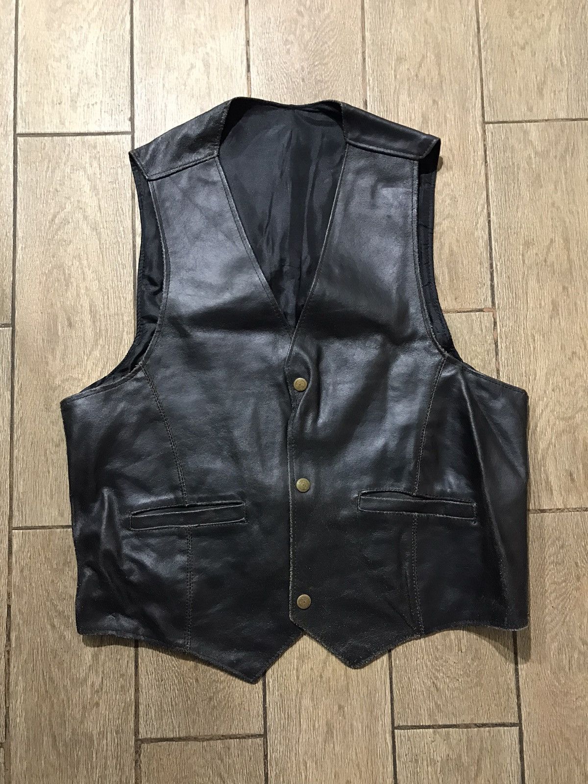 Leather Vest Black moto biker 80s classic