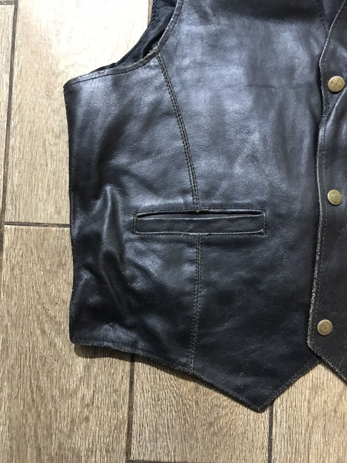 Japanese Brand Leather Vest Black moto biker 80s classic Size US XXL / EU 58 / 5 - 5 Thumbnail