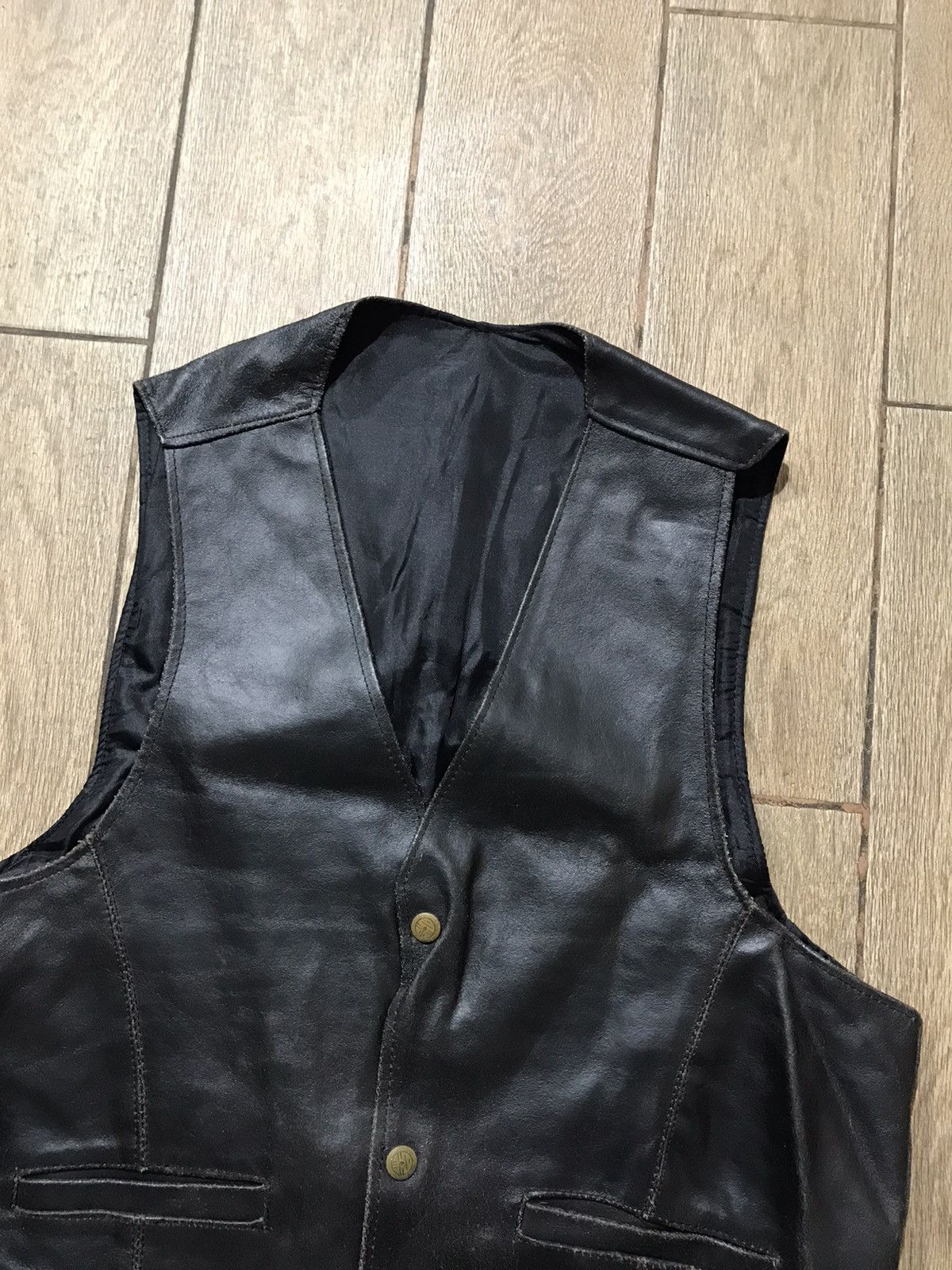 Japanese Brand Leather Vest Black moto biker 80s classic Size US XXL / EU 58 / 5 - 2 Thumbnail