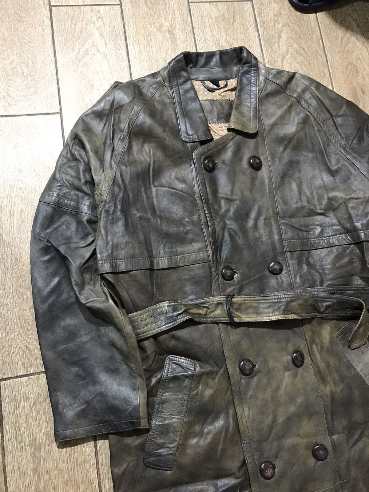 Vintage Vintage dark Faded Leather Trench Coat 70s Lamb Goat Size US L / EU 52-54 / 3 - 4 Thumbnail