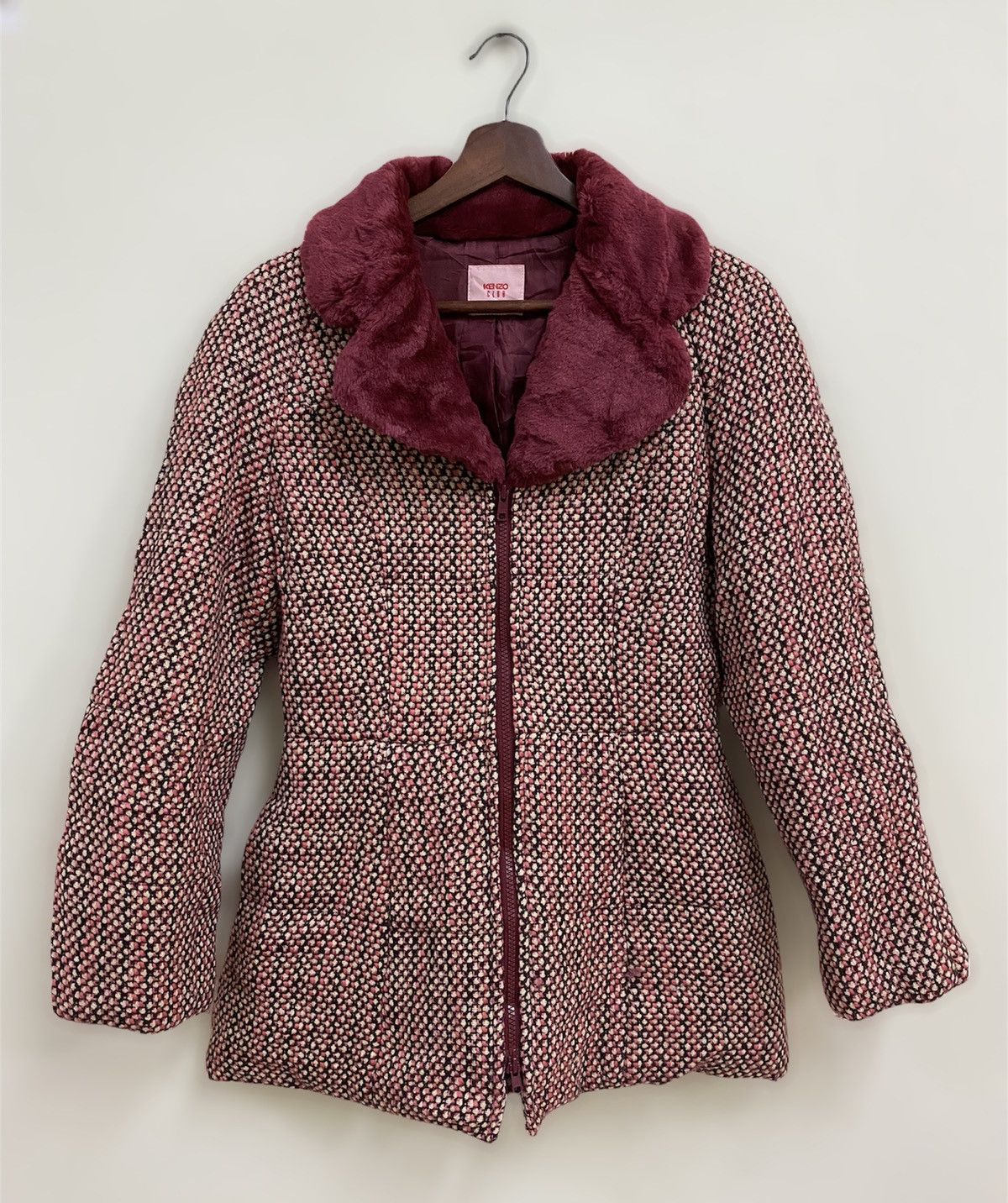 image of Kenzo Club Tweed Fur Collar Jacket Coat, Women's (Size XS)