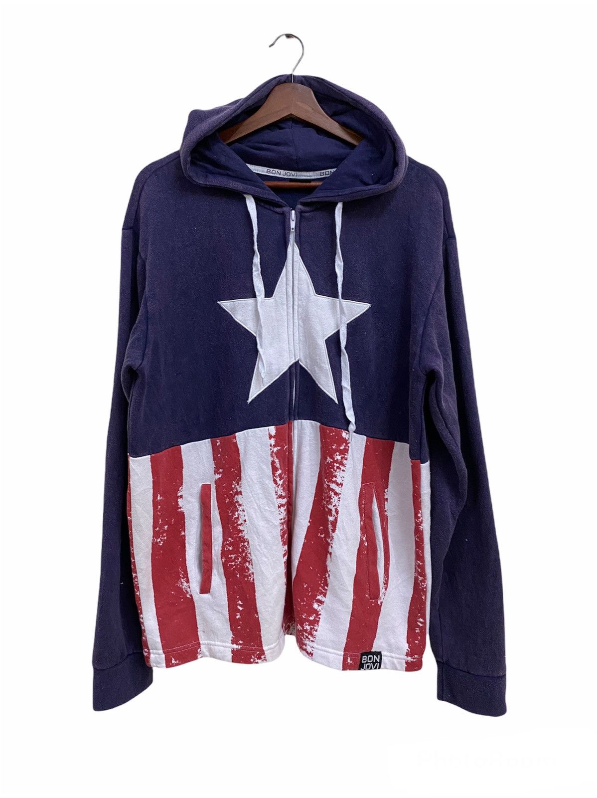 Band Tees × Bon Jovi American Flag Bon Jovi Concert Faded Hoodie Size US M / EU 48-50 / 2 - 1 Thumbnail