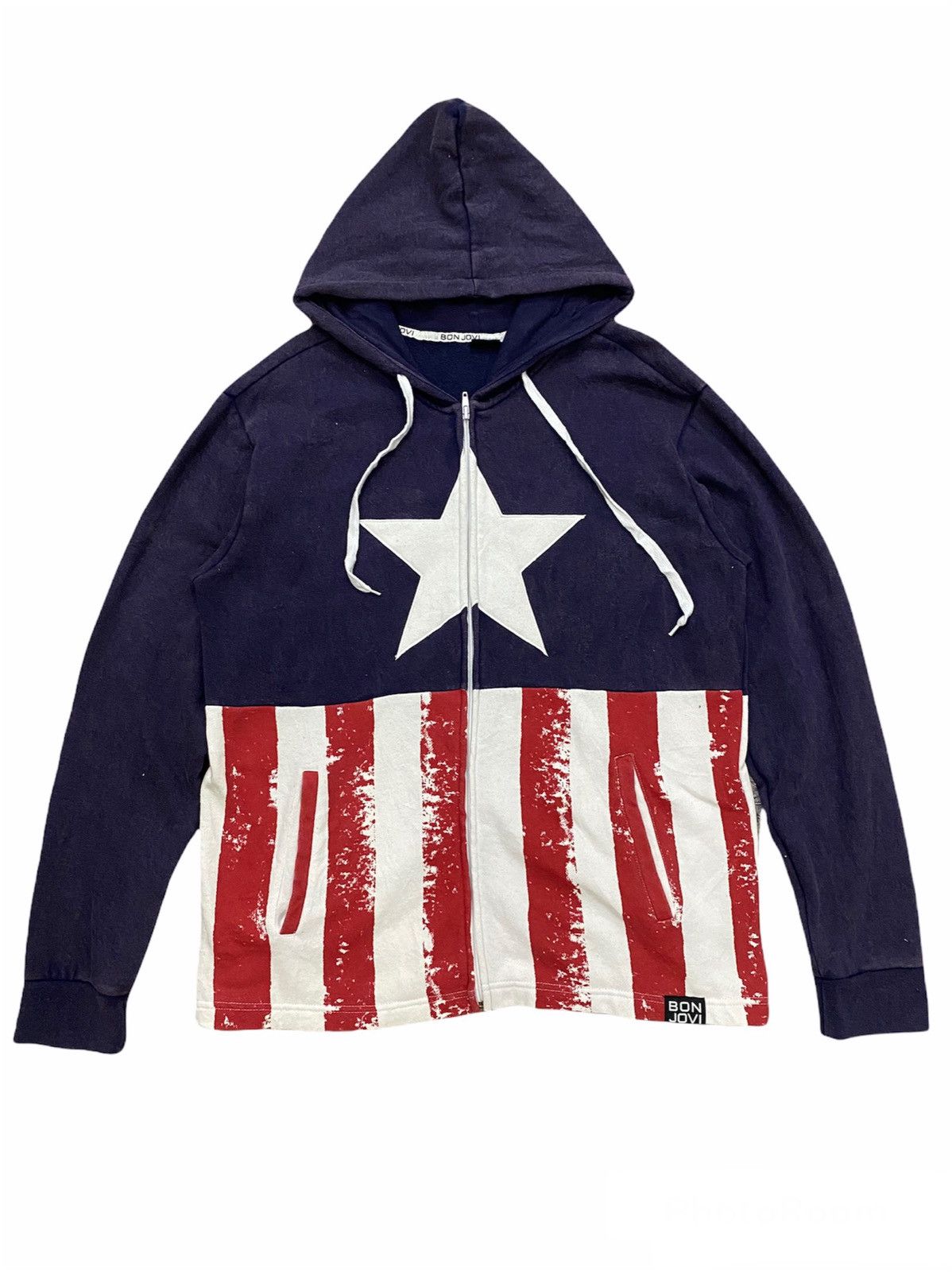 Band Tees × Bon Jovi American Flag Bon Jovi Concert Faded Hoodie Size US M / EU 48-50 / 2 - 9 Thumbnail