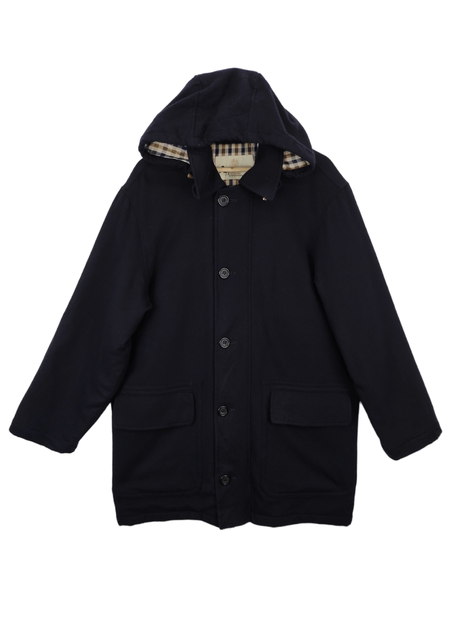 Aquascutum Vintage 1990s Aquascutum Wool Cashmere Hoodie Long Coat Size US S / EU 44-46 / 1 - 1 Thumbnail