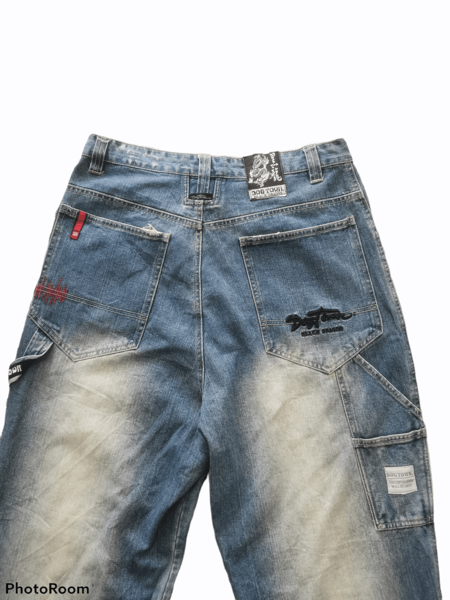 Dogtown × Vintage Vtg Dog Town Black Dragon Baggy Carpenter Skateboard Denim Size US 34 / EU 50 - 7 Thumbnail