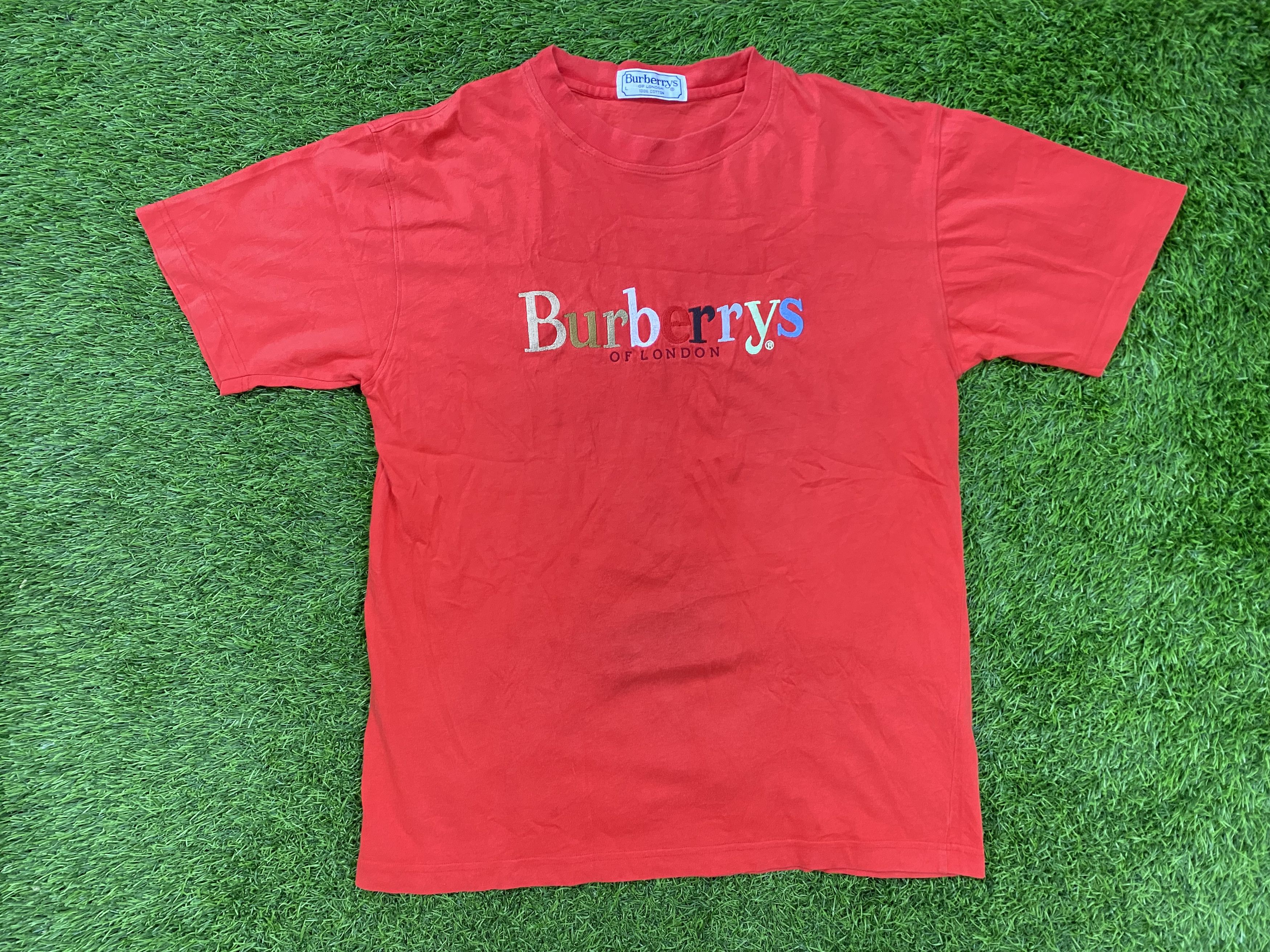 Vintage Burberry Spellout Embordiery Rainbow Logo Tshirt