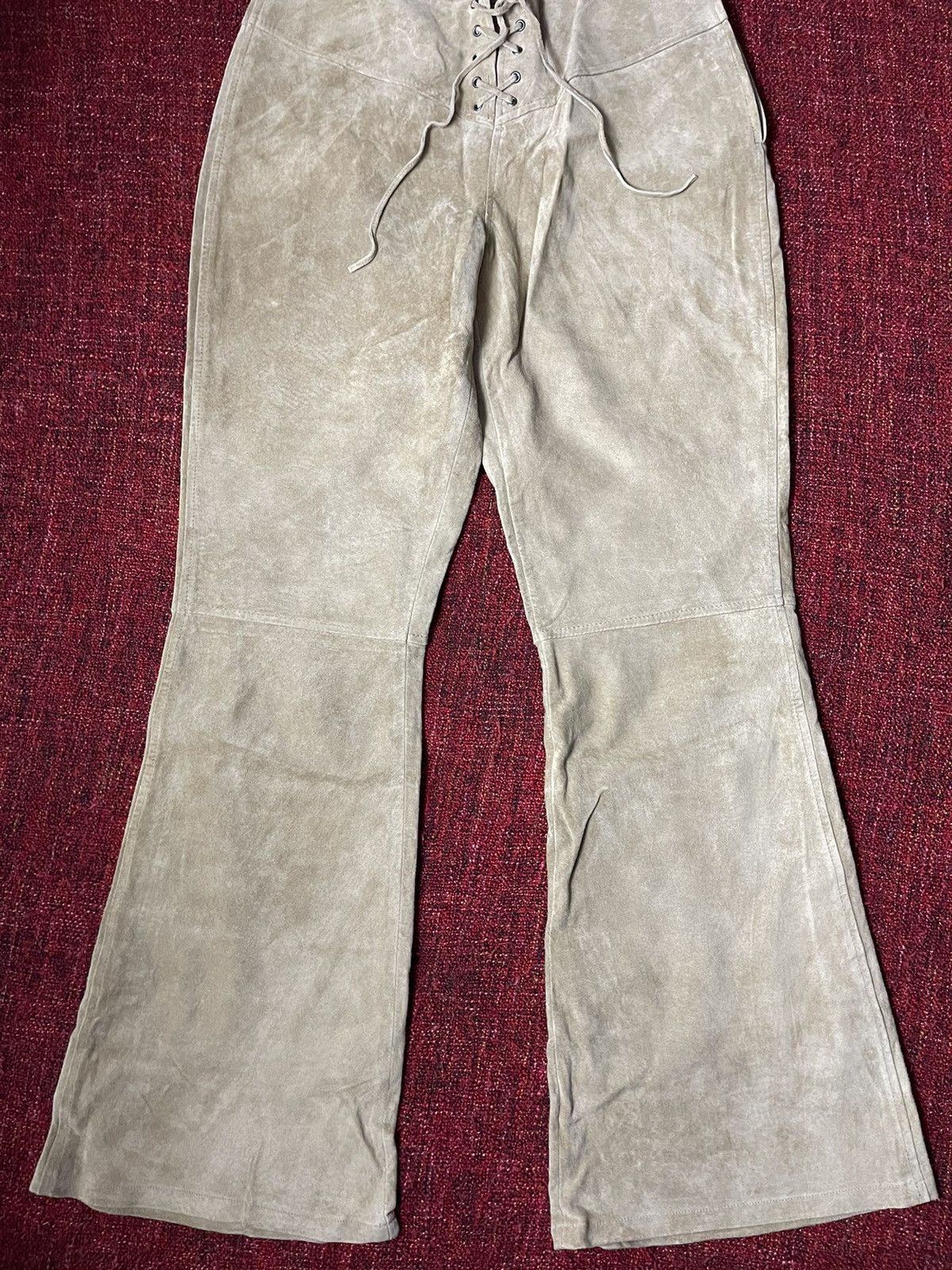 Japanese Brand × Vintage Vintage Y2K avant garde leather pants palazzo lace up suede Size 28" / US 6 / IT 42 - 2 Thumbnail