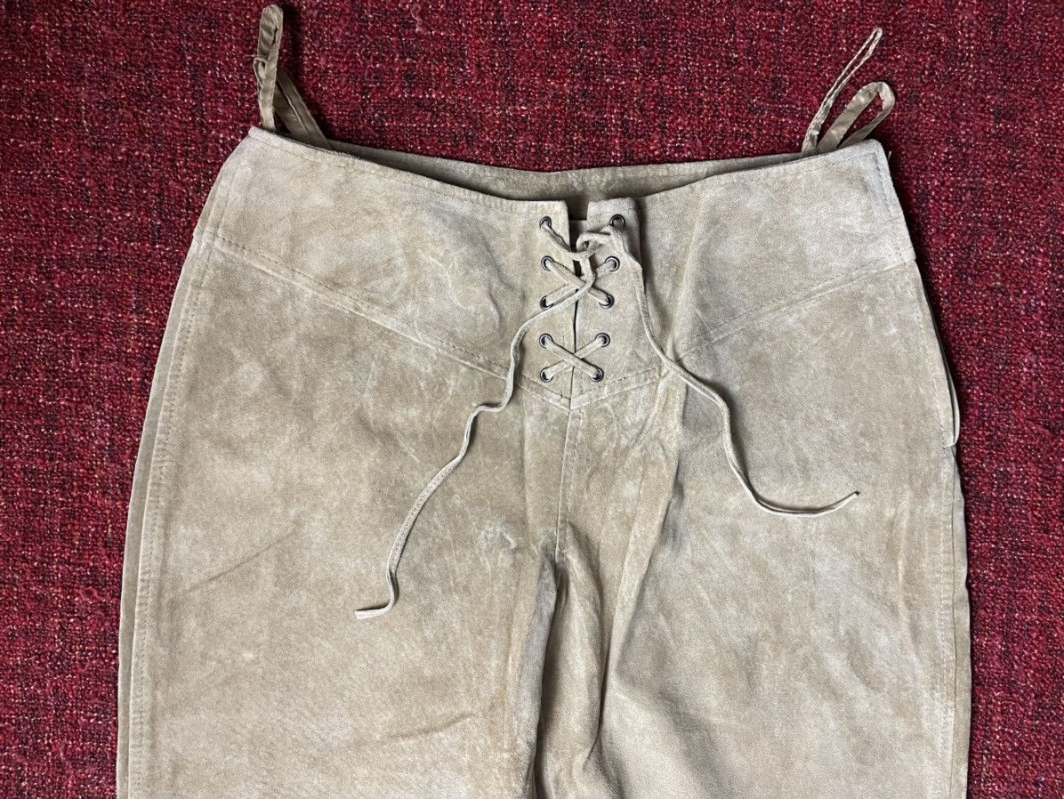 Japanese Brand × Vintage Vintage Y2K avant garde leather pants palazzo lace up suede Size 28" / US 6 / IT 42 - 3 Thumbnail