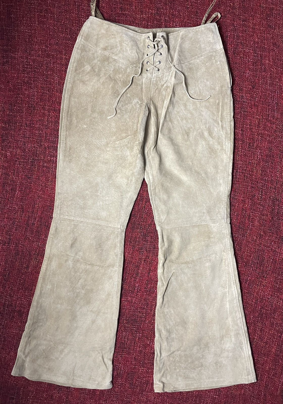 Vintage Y2K avant garde leather pants palazzo lace up suede