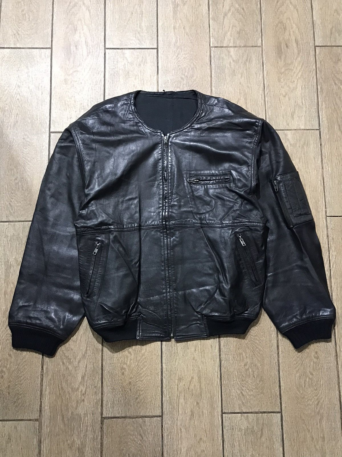 Vintage Leather Jacket biker Japanese style genuine real