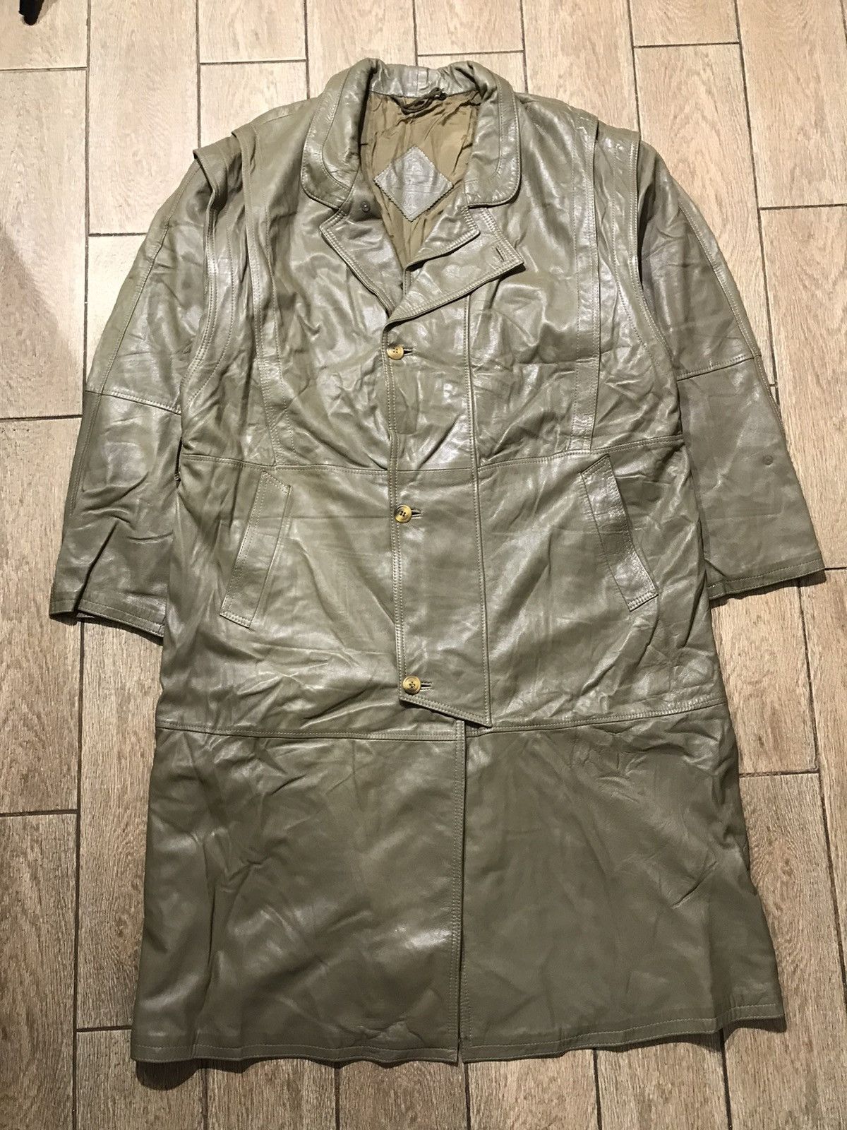 Very Rare Genuine Leather Olive Trench