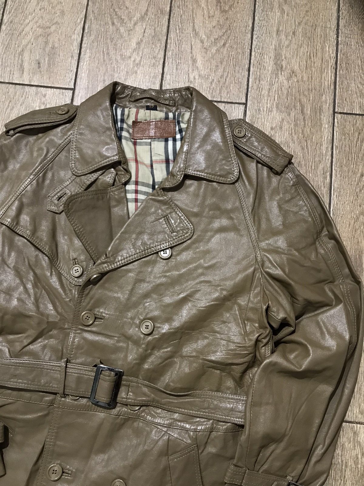 Genuine Leather Vintage Brown Burberry style designs Leather coat trench Size US L / EU 52-54 / 3 - 2 Thumbnail