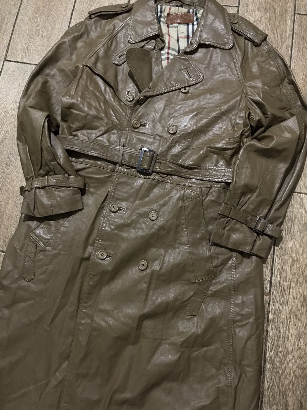 Genuine Leather Vintage Brown Burberry style designs Leather coat trench Size US L / EU 52-54 / 3 - 3 Thumbnail