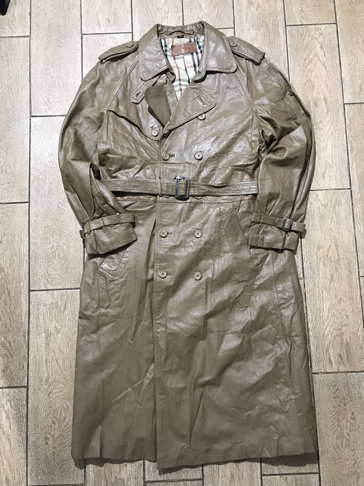 Genuine Leather Vintage Brown Burberry style designs Leather coat trench Size US L / EU 52-54 / 3 - 1 Thumbnail