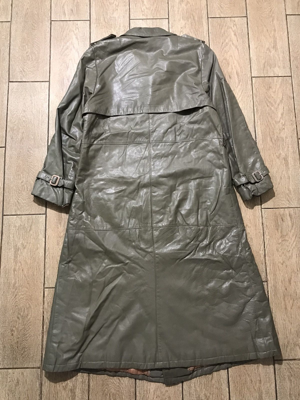 Vintage 80s style Olive Genuine Leather Coat Trench
