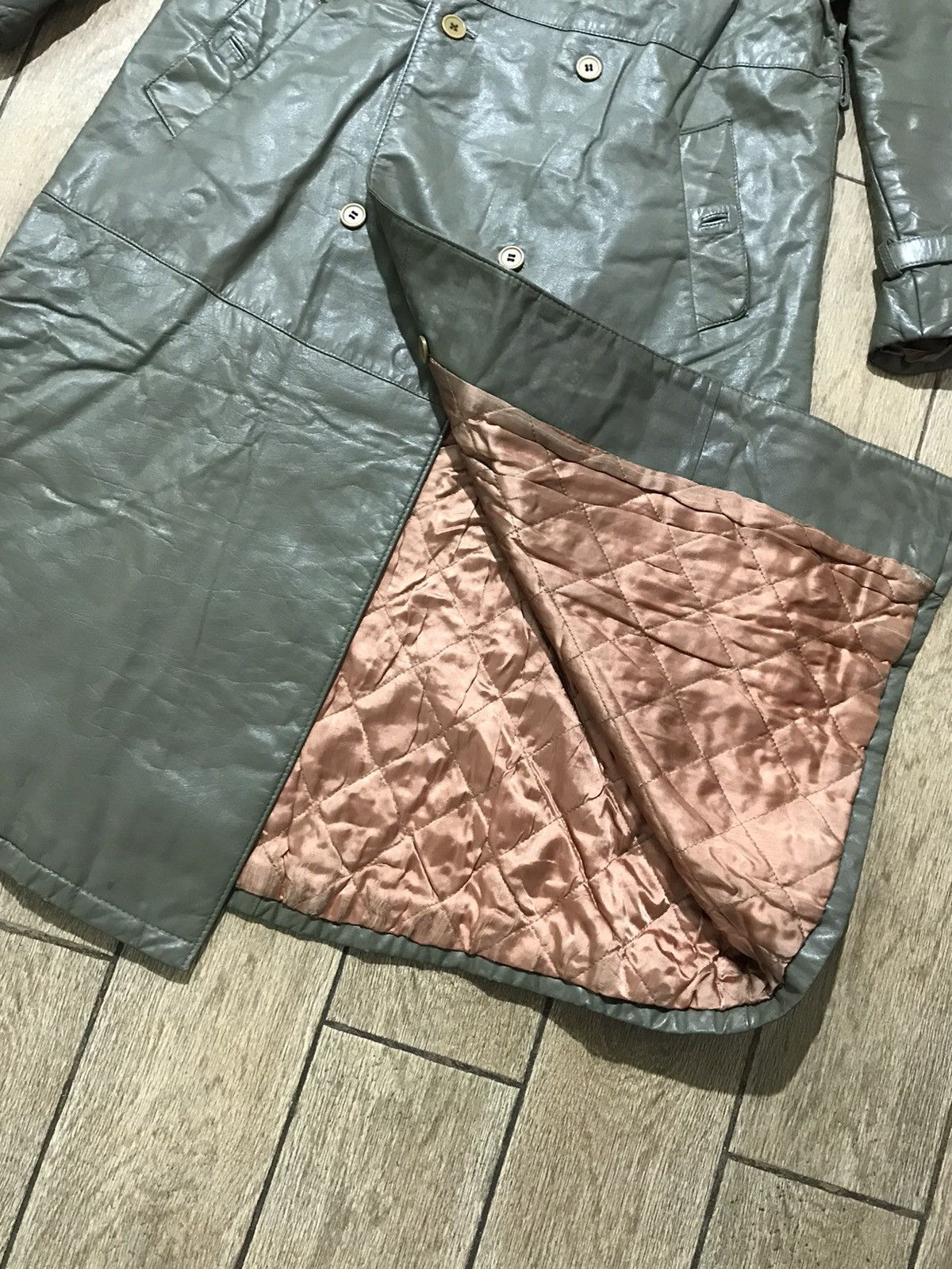 Vintage 80s style Olive Genuine Leather Coat Trench