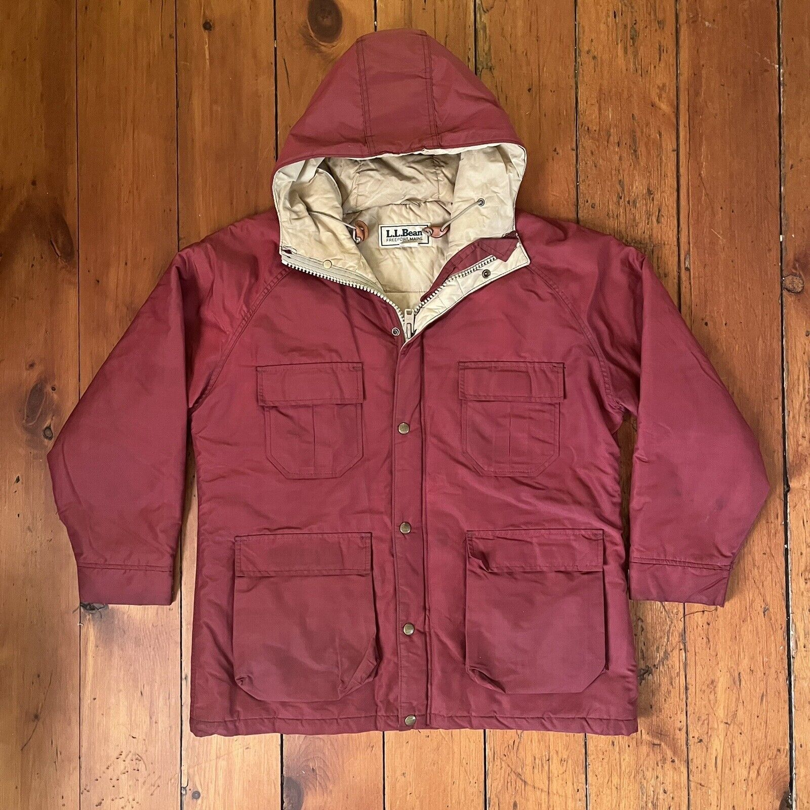 LLBean Men's Padded Puffer Jacket, Size M recycled polyester navy blue type Vintage Second Hand
