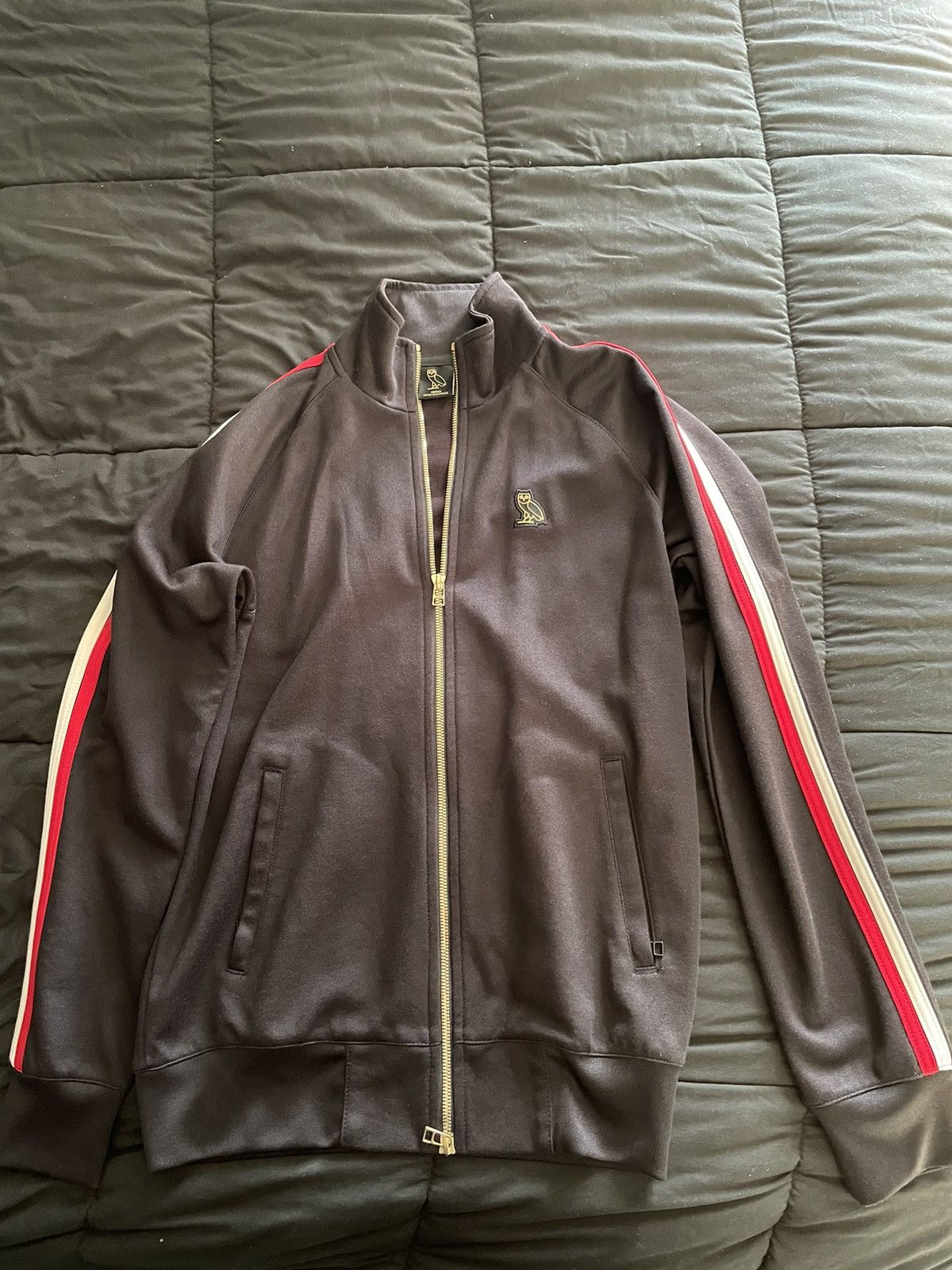 Octobers Very Own OVO Pique Track Jacket Black White Red size Small Grailed