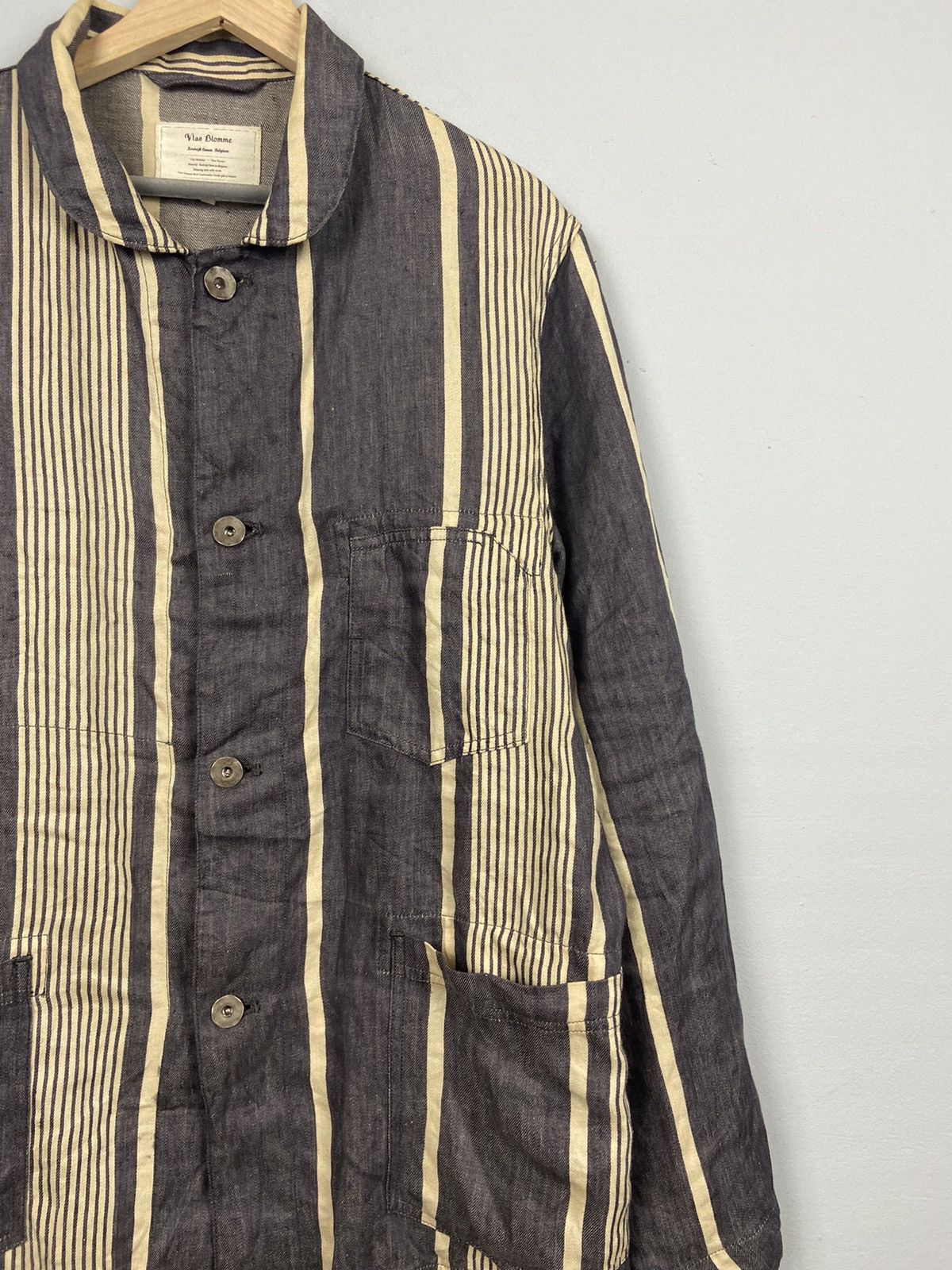 Vlas Blomme Vlas Blomme Navy Hickory Kortrijk Linen Jacket Size US L / EU 52-54 / 3 - 4 Thumbnail