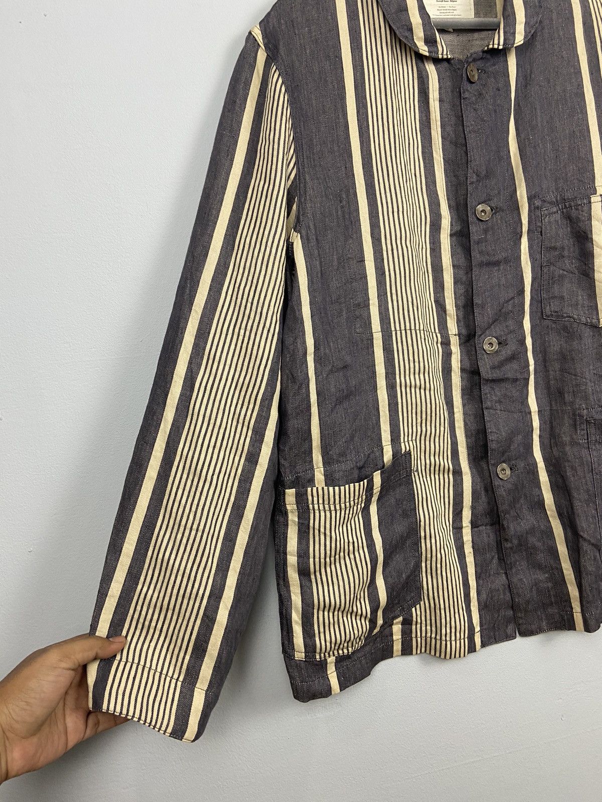Vlas Blomme Vlas Blomme Navy Hickory Kortrijk Linen Jacket Size US L / EU 52-54 / 3 - 2 Thumbnail