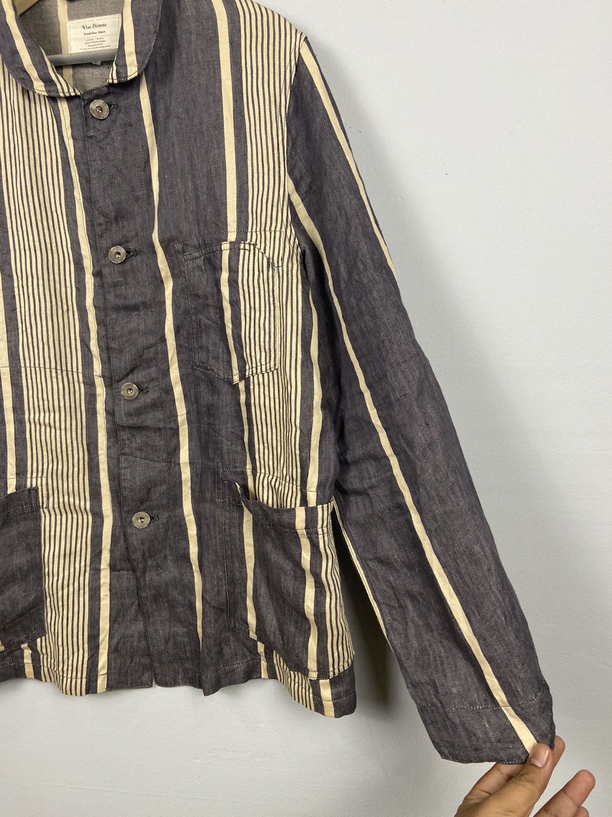 Vlas Blomme Vlas Blomme Navy Hickory Kortrijk Linen Jacket Size US L / EU 52-54 / 3 - 3 Thumbnail