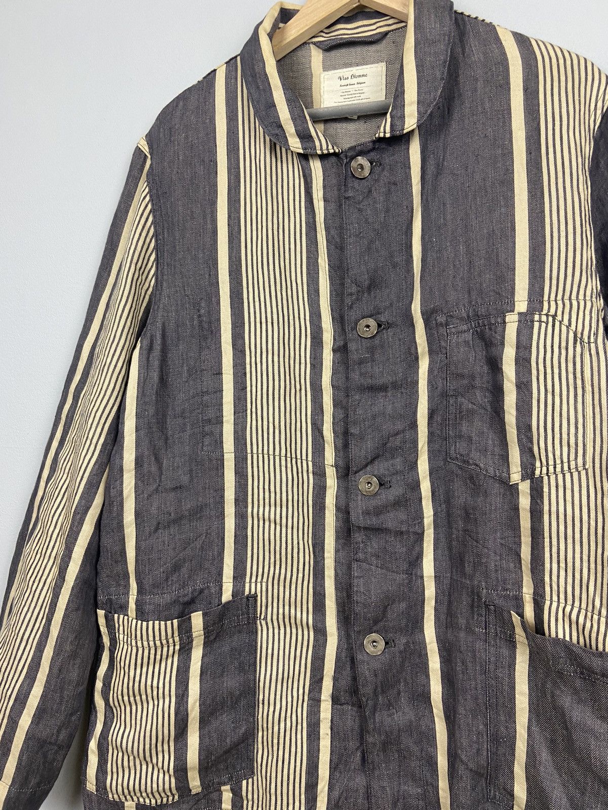 Vlas Blomme Vlas Blomme Navy Hickory Kortrijk Linen Jacket Size US L / EU 52-54 / 3 - 5 Thumbnail