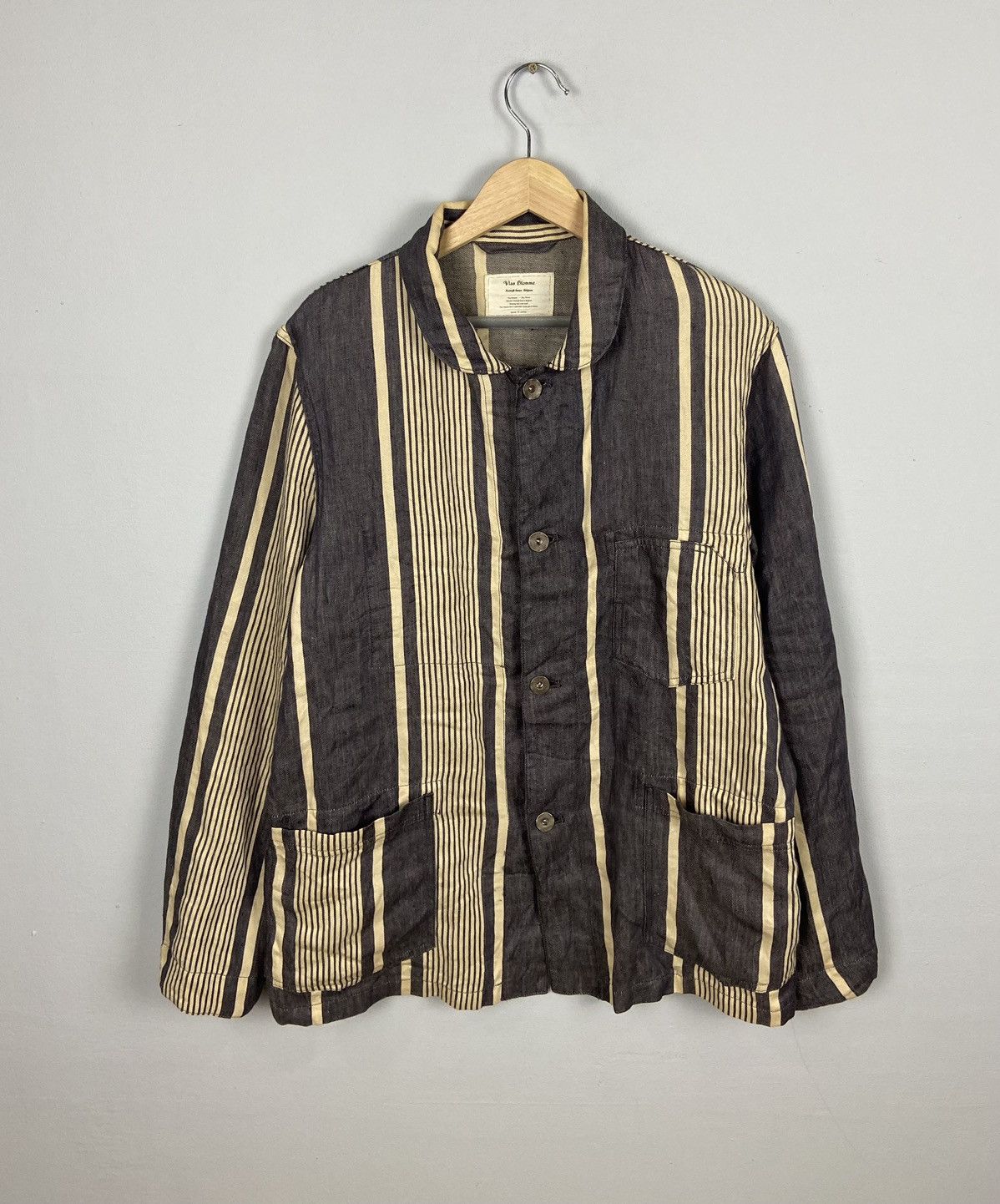 Vlas Blomme Vlas Blomme Navy Hickory Kortrijk Linen Jacket Size US L / EU 52-54 / 3 - 1 Thumbnail