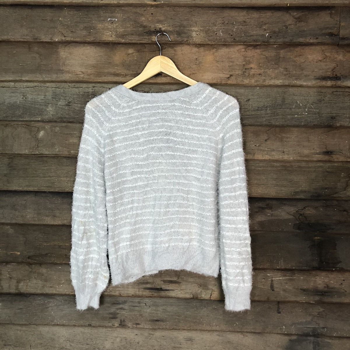 Homespun Knitwear Closshi Grey stripe cardigan Shaggy Fur Mohair Knitwear#6963 Size M / US 6-8 / IT 42-44 - 8 Thumbnail