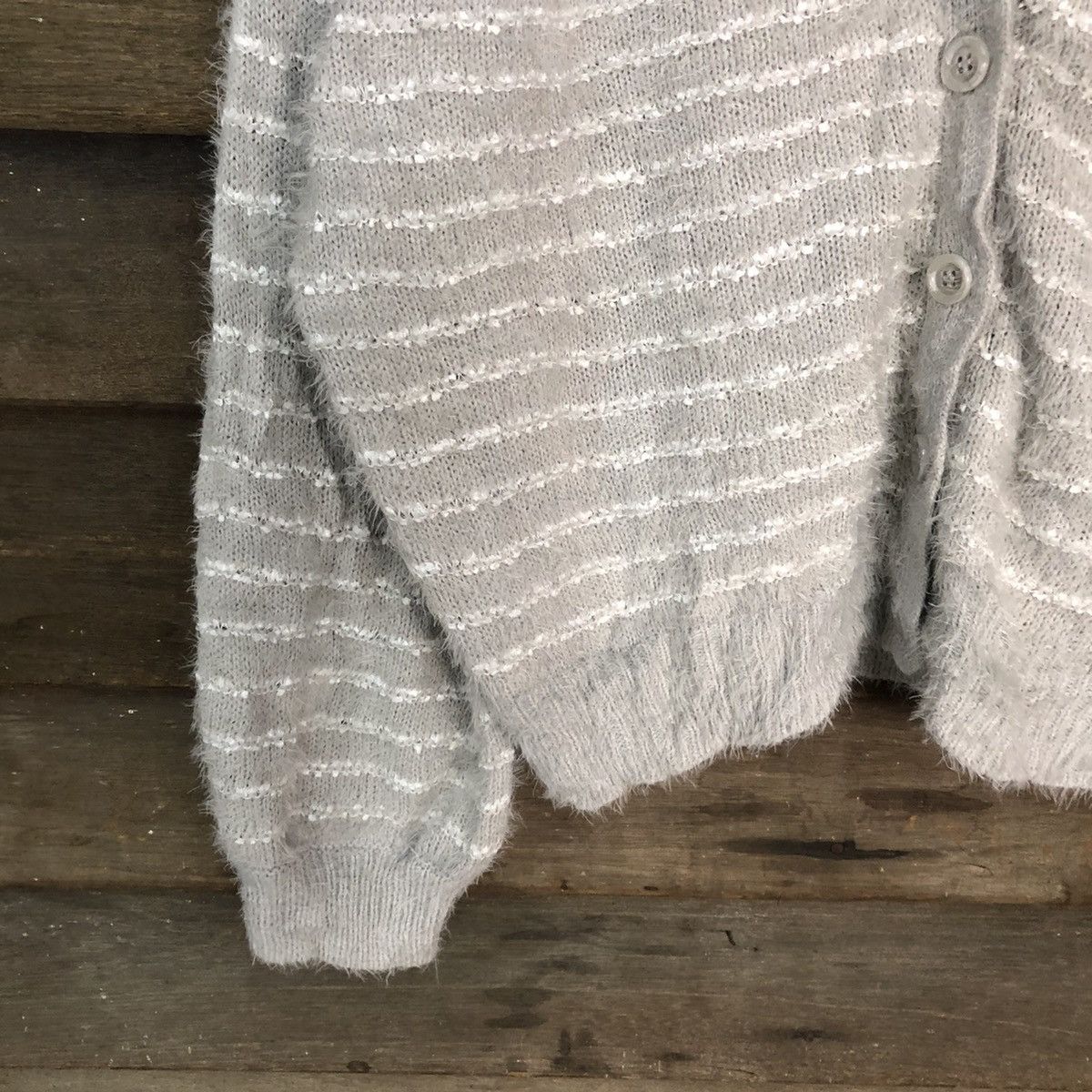 Homespun Knitwear Closshi Grey stripe cardigan Shaggy Fur Mohair Knitwear#6963 Size M / US 6-8 / IT 42-44 - 4 Thumbnail
