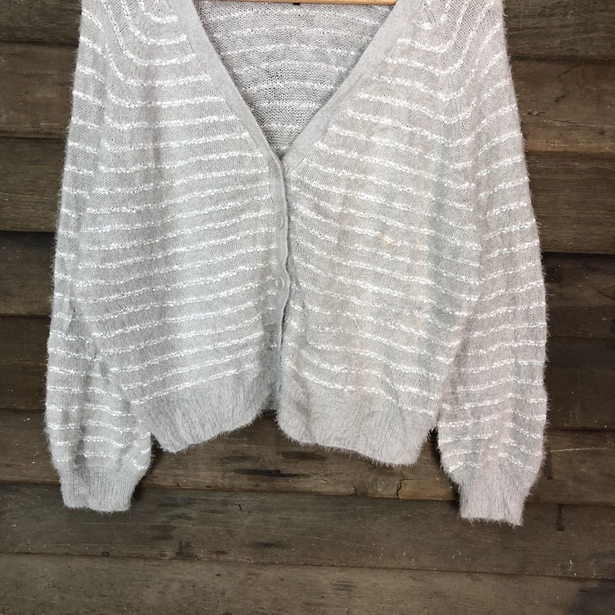 Homespun Knitwear Closshi Grey stripe cardigan Shaggy Fur Mohair Knitwear#6963 Size M / US 6-8 / IT 42-44 - 3 Thumbnail