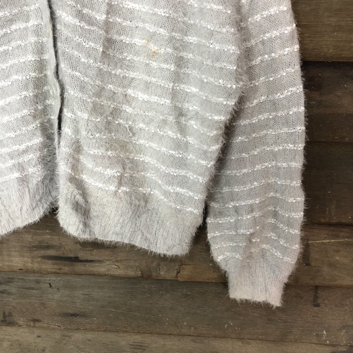 Homespun Knitwear Closshi Grey stripe cardigan Shaggy Fur Mohair Knitwear#6963 Size M / US 6-8 / IT 42-44 - 5 Thumbnail