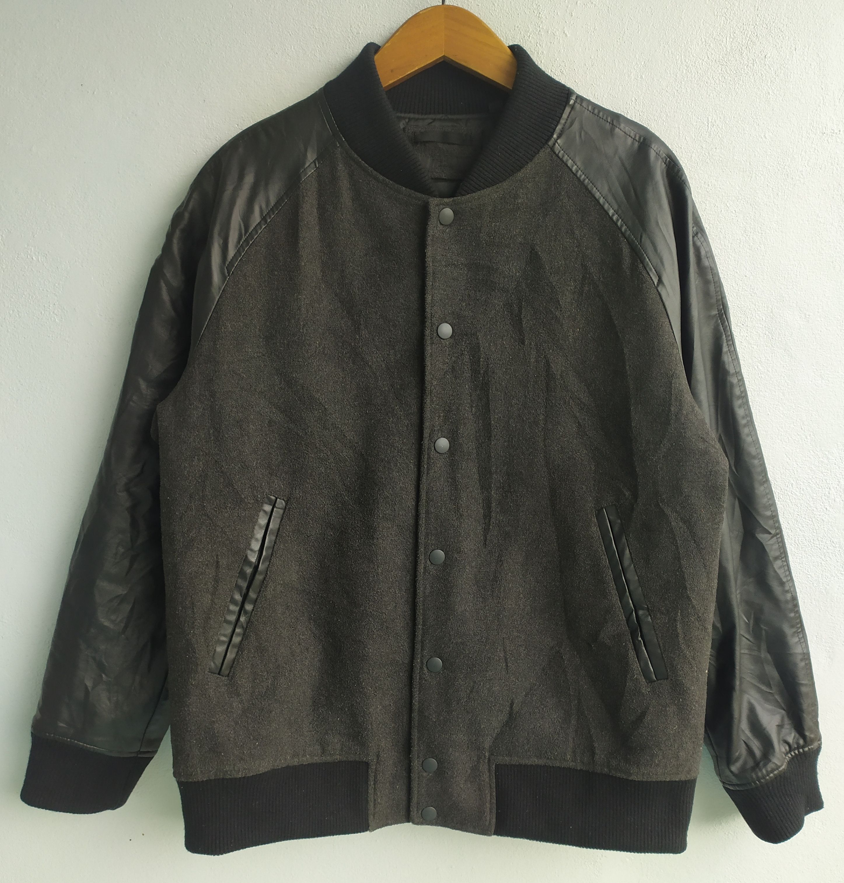 Uniqlo Vintage Uniqlo Leather Varsity Jacket | Grailed