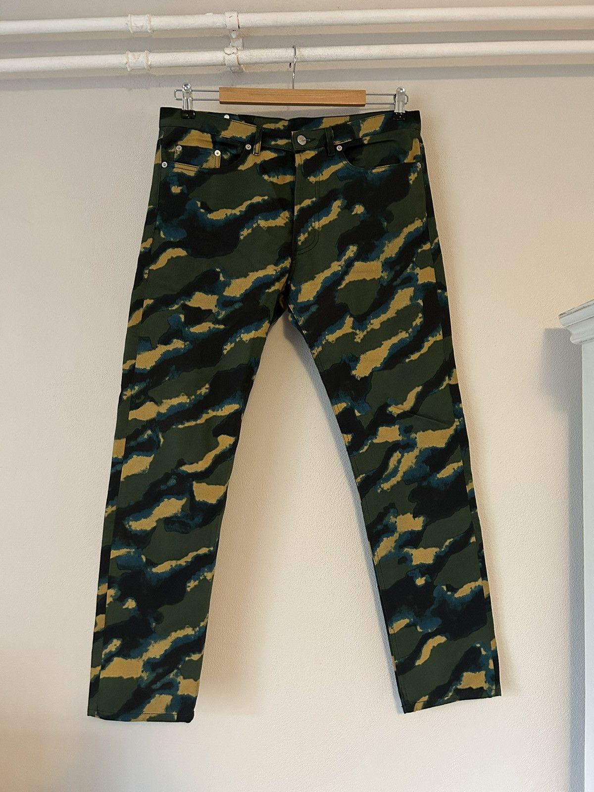 image of Dries Van Noten Len Lye Camo Print Denim Jeans, Men's (Size 32)