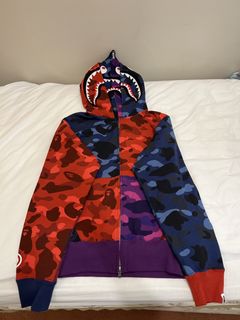 Buy BAPE Color Camo Detachable Shark Full Zip Hoodie 'Blue' - 1G20