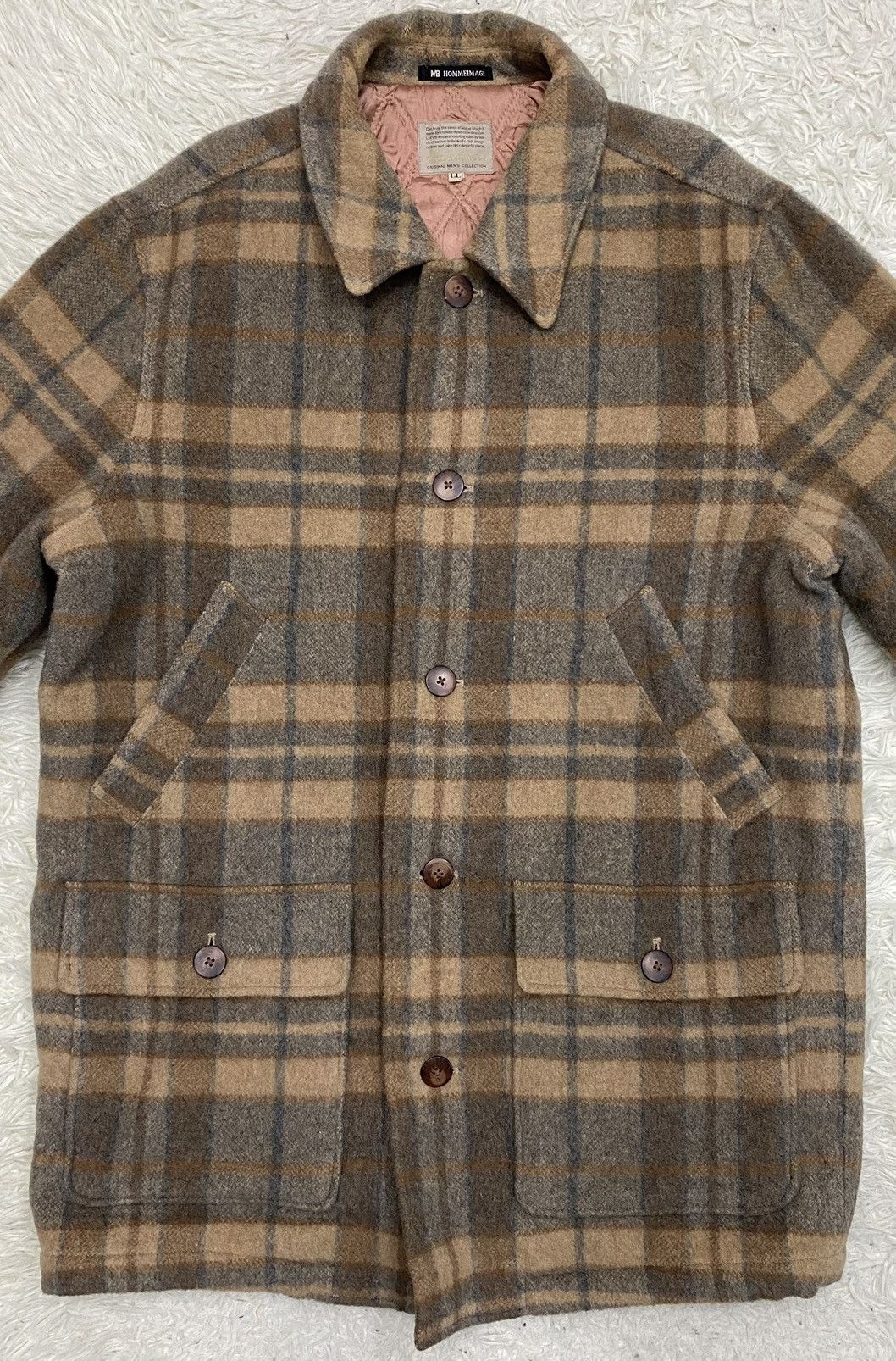 Japanese Brand MB Homme Image Wool Blend Quilted Lined Check Shacket Size US L / EU 52-54 / 3 - 3 Thumbnail