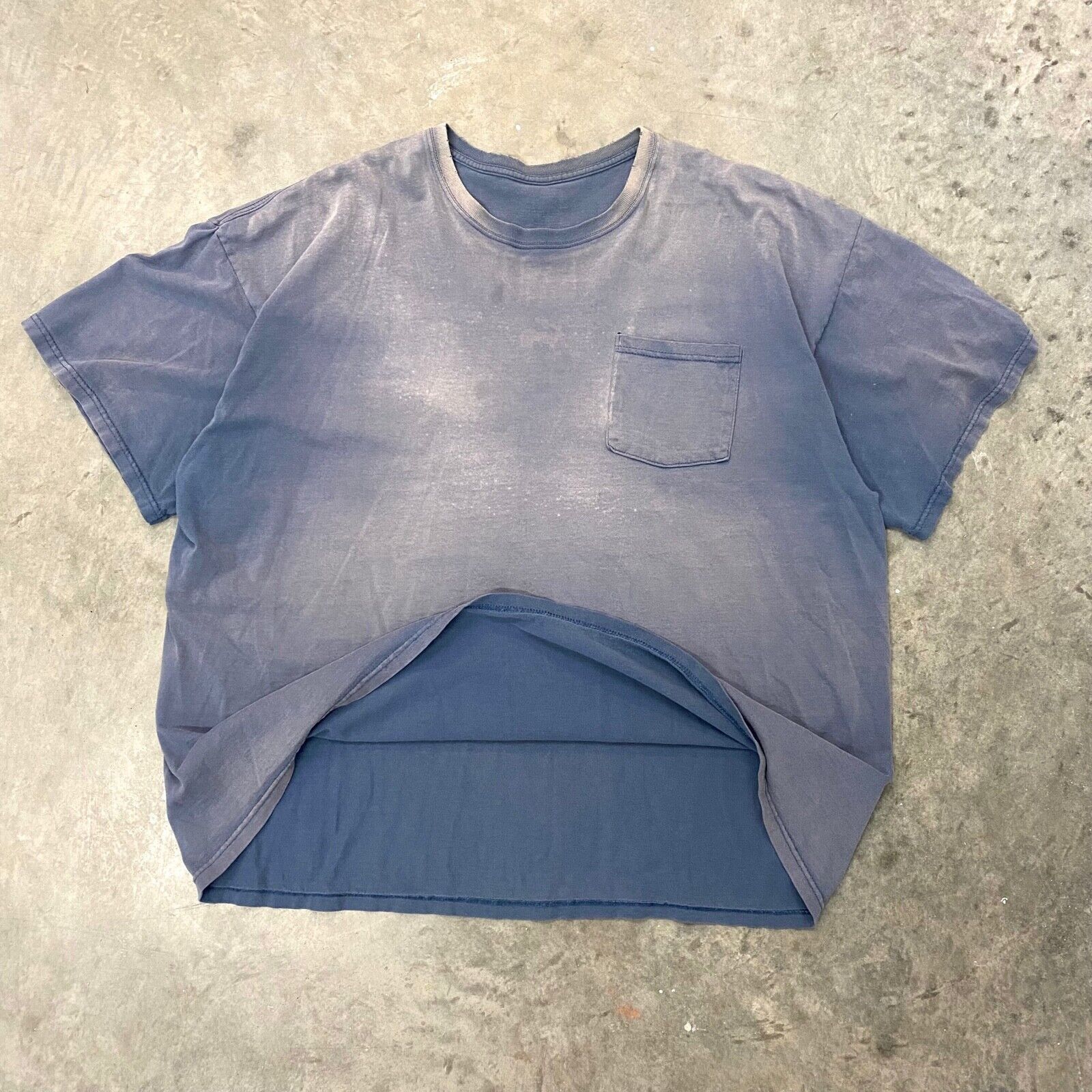 image of Vintage VTG Extreme Faded Essential Pocket T Shirt Usa in Faded Blue, Men's (Size 2XL)