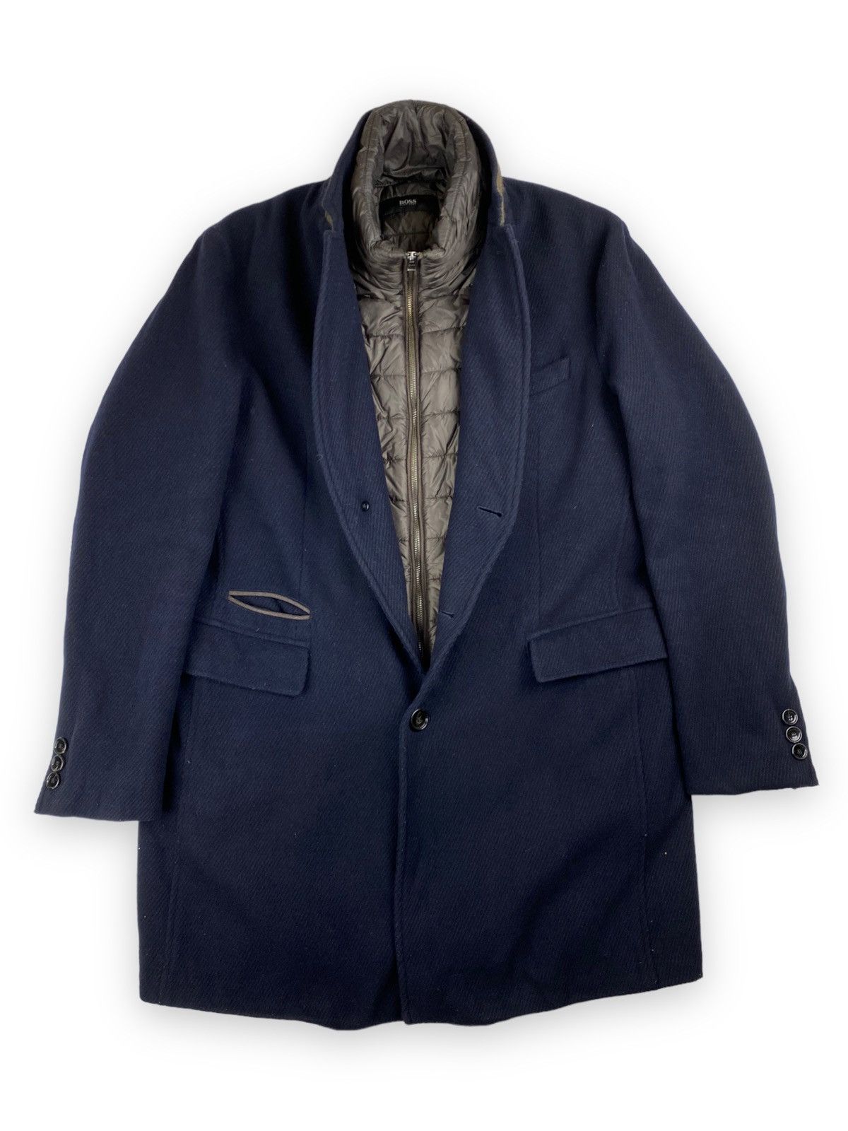 image of Mens Hugo Boss Wool Coat Size 54 in Dark Blue