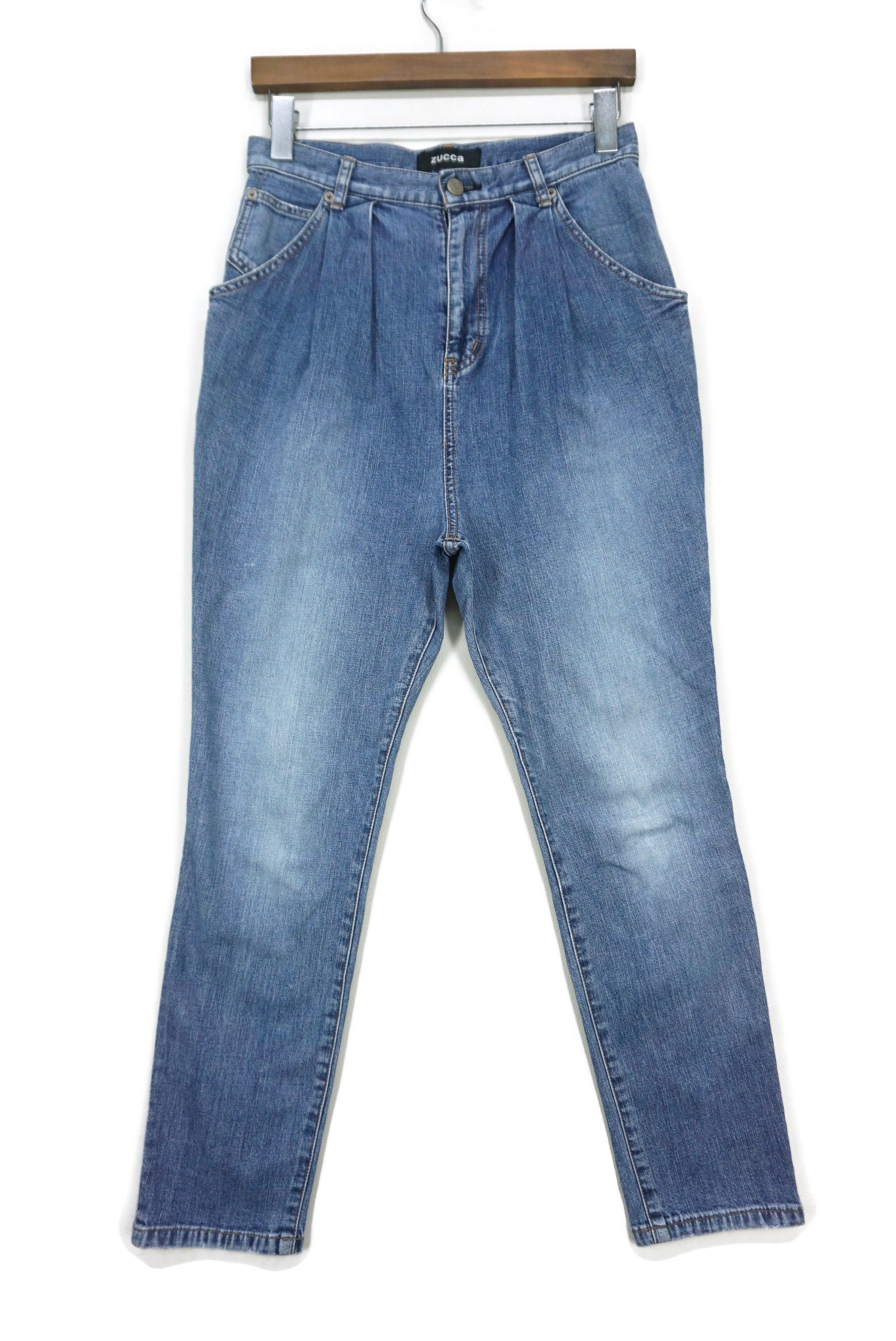 image of Rodeo x Workers Pleated Relaxed Tapered Cropped Ankle High Waisted Pants in Blue, Women's (Size 28)