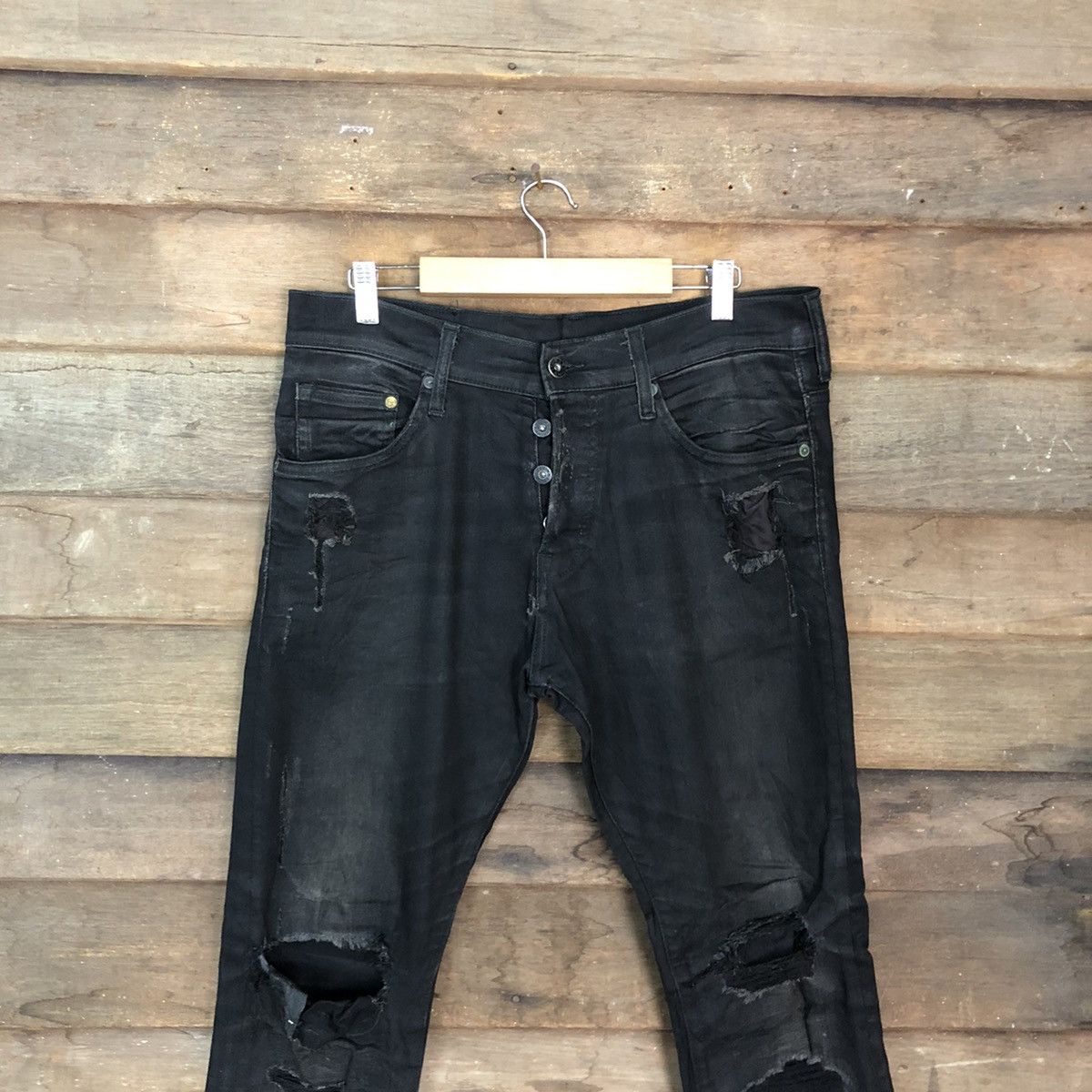 H&M H&M Black Disstressed Denim Jeans Pants #c1244 Size US 33 - 2 Thumbnail