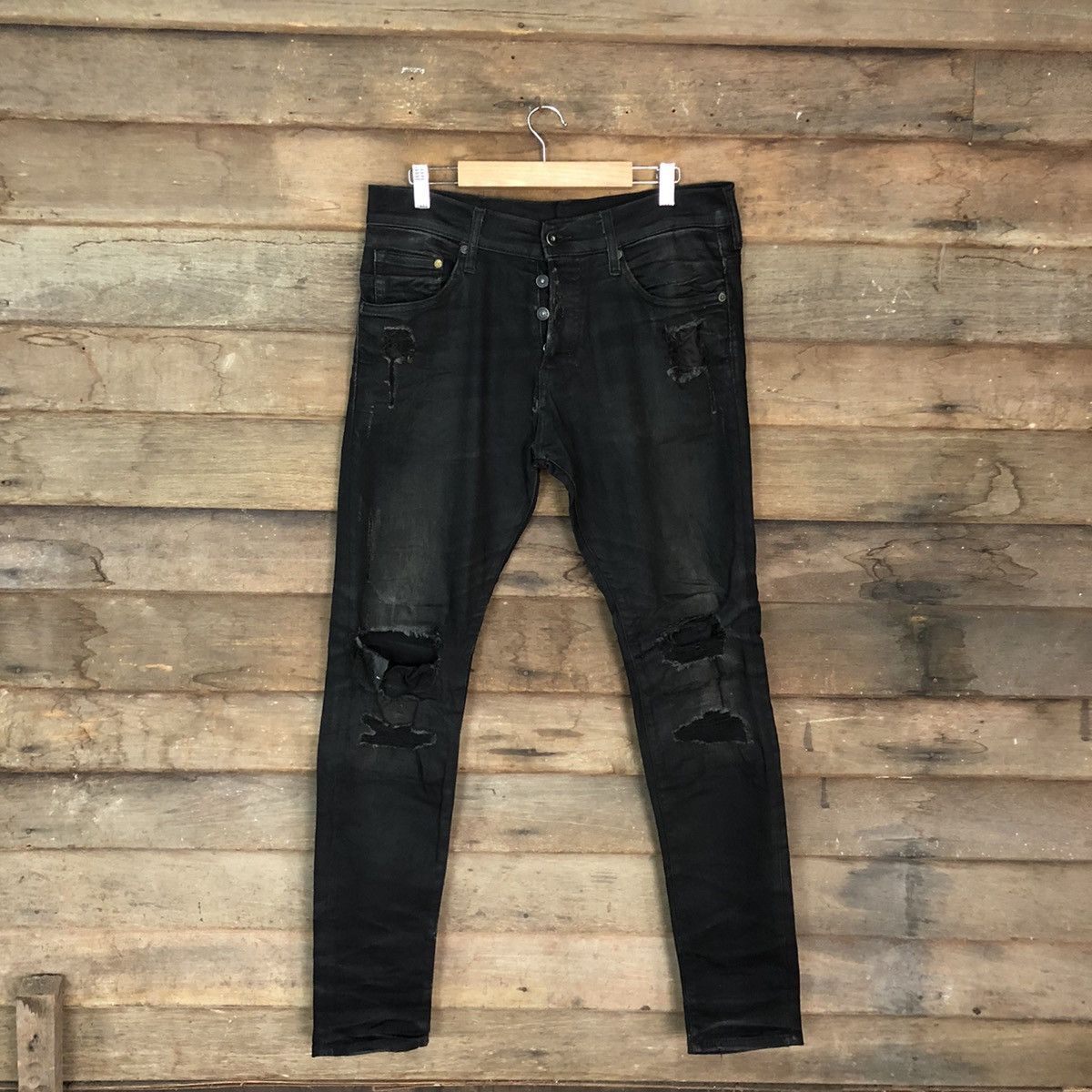 H&M H&M Black Disstressed Denim Jeans Pants #c1244 Size US 33 - 1 Thumbnail