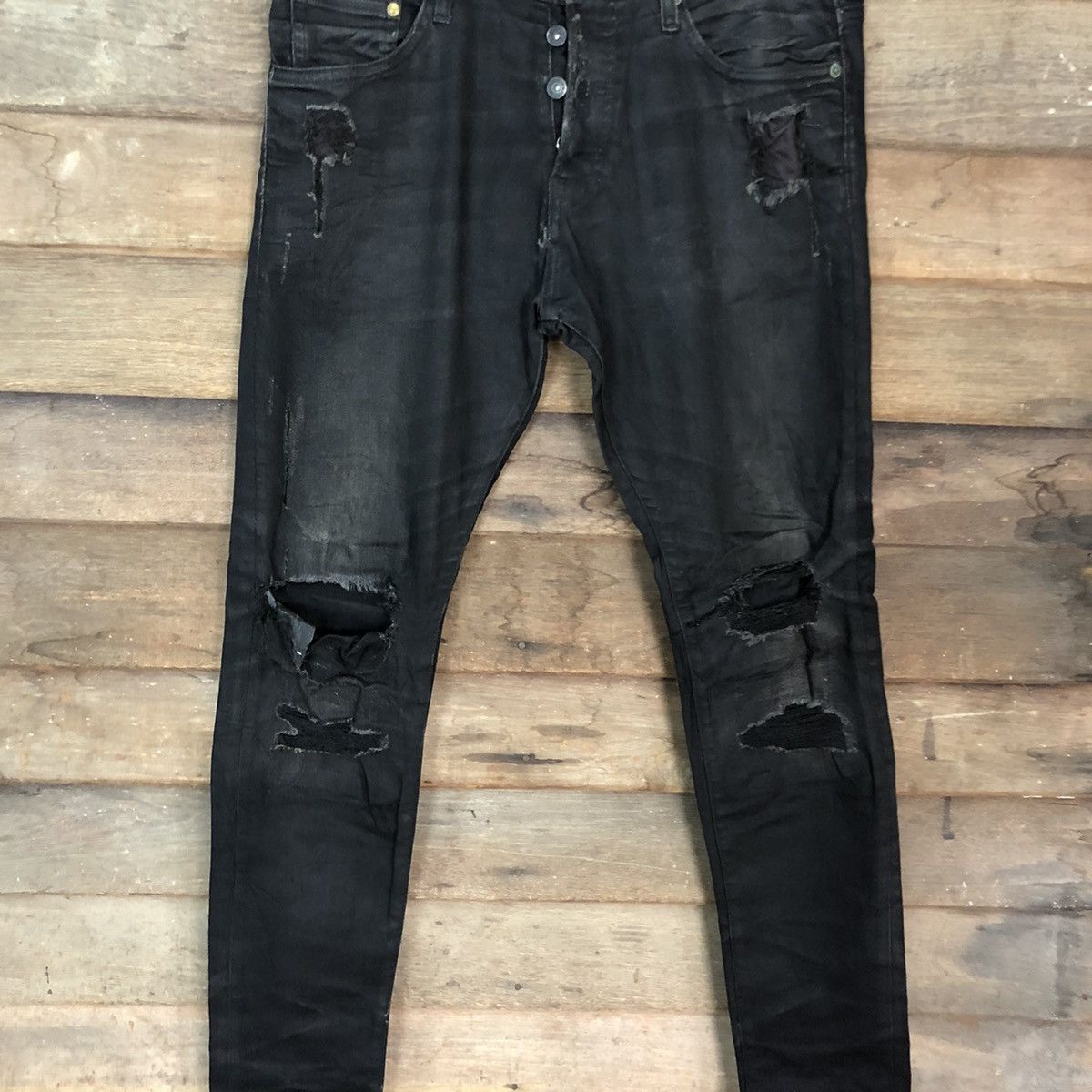 H&M H&M Black Disstressed Denim Jeans Pants #c1244 Size US 33 - 4 Thumbnail