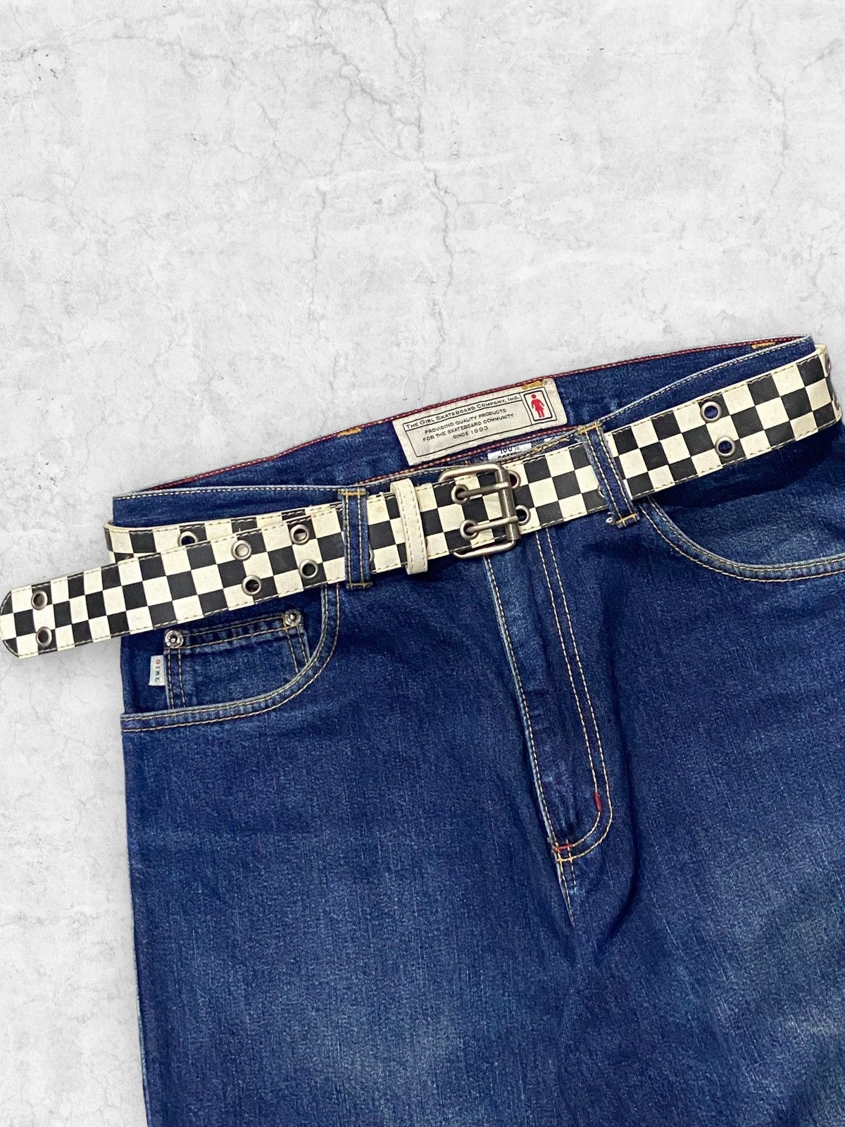 Girl Skateboards Vintage Girl Skateboard Baggy Loose Fit Jeans Leather Belt Size US 31 - 5 Thumbnail